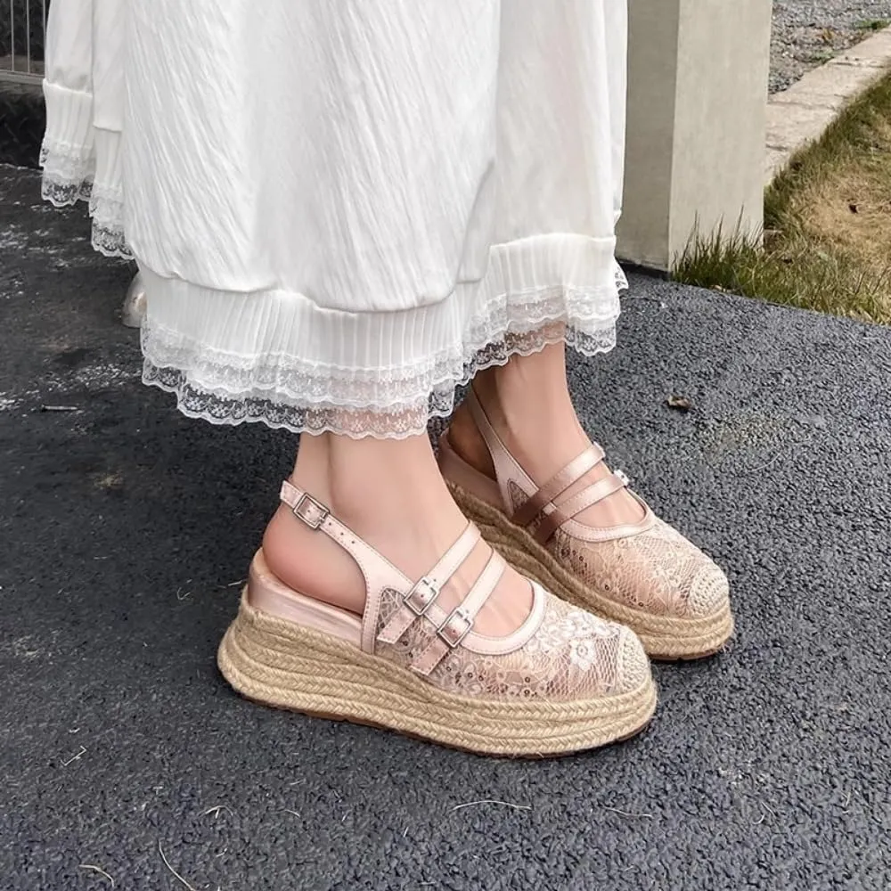 Rattan Sandals Raffia Wedge Espadrilles for Women Platform Straw Woven Slingback Dress Shoes Slip on House Slippers Breathable Closed Toe Casual Summer Walking Slides No Slip Sole with Arch Support