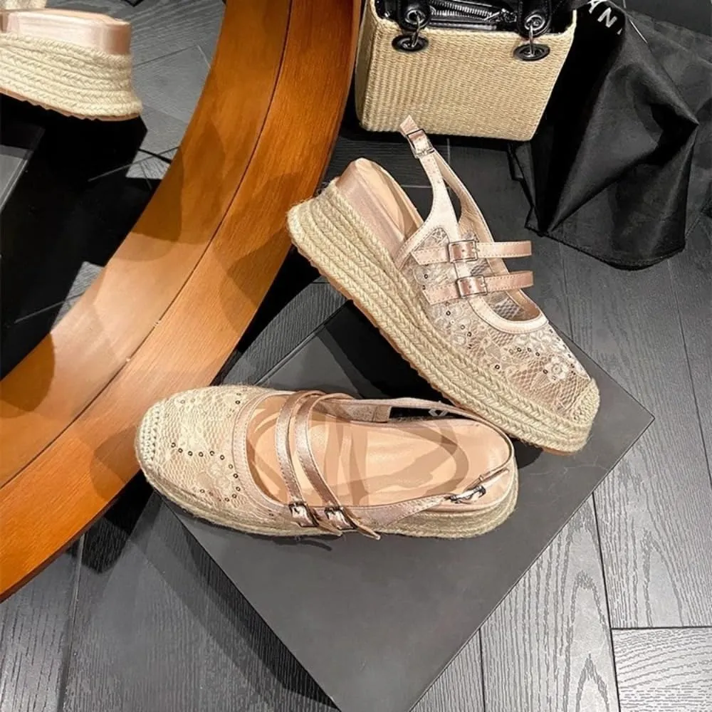 Rattan Sandals Raffia Wedge Espadrilles for Women Platform Straw Woven Slingback Dress Shoes Slip on House Slippers Breathable Closed Toe Casual Summer Walking Slides No Slip Sole with Arch Support