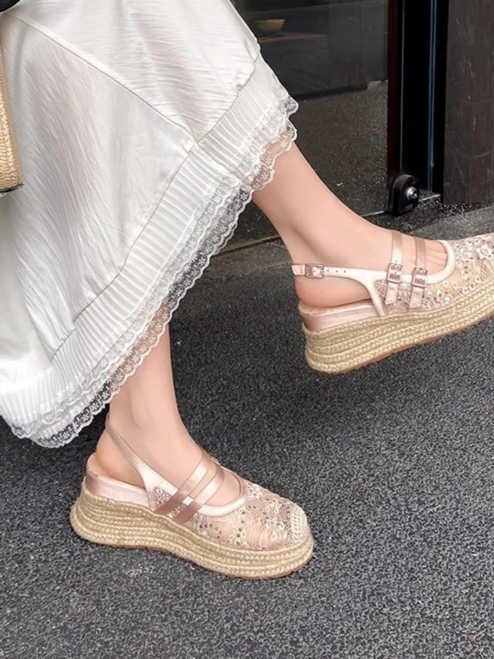 Rattan Sandals Raffia Wedge Espadrilles for Women Platform Straw Woven Slingback Dress Shoes Slip on House Slippers Breathable Closed Toe Casual Summer Walking Slides No Slip Sole with Arch Support