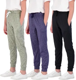 Real Essentials 3 Pack: Girls' Lounge Joggers Soft Athletic Performance Casual Sweatpants(Ages 7-16)
