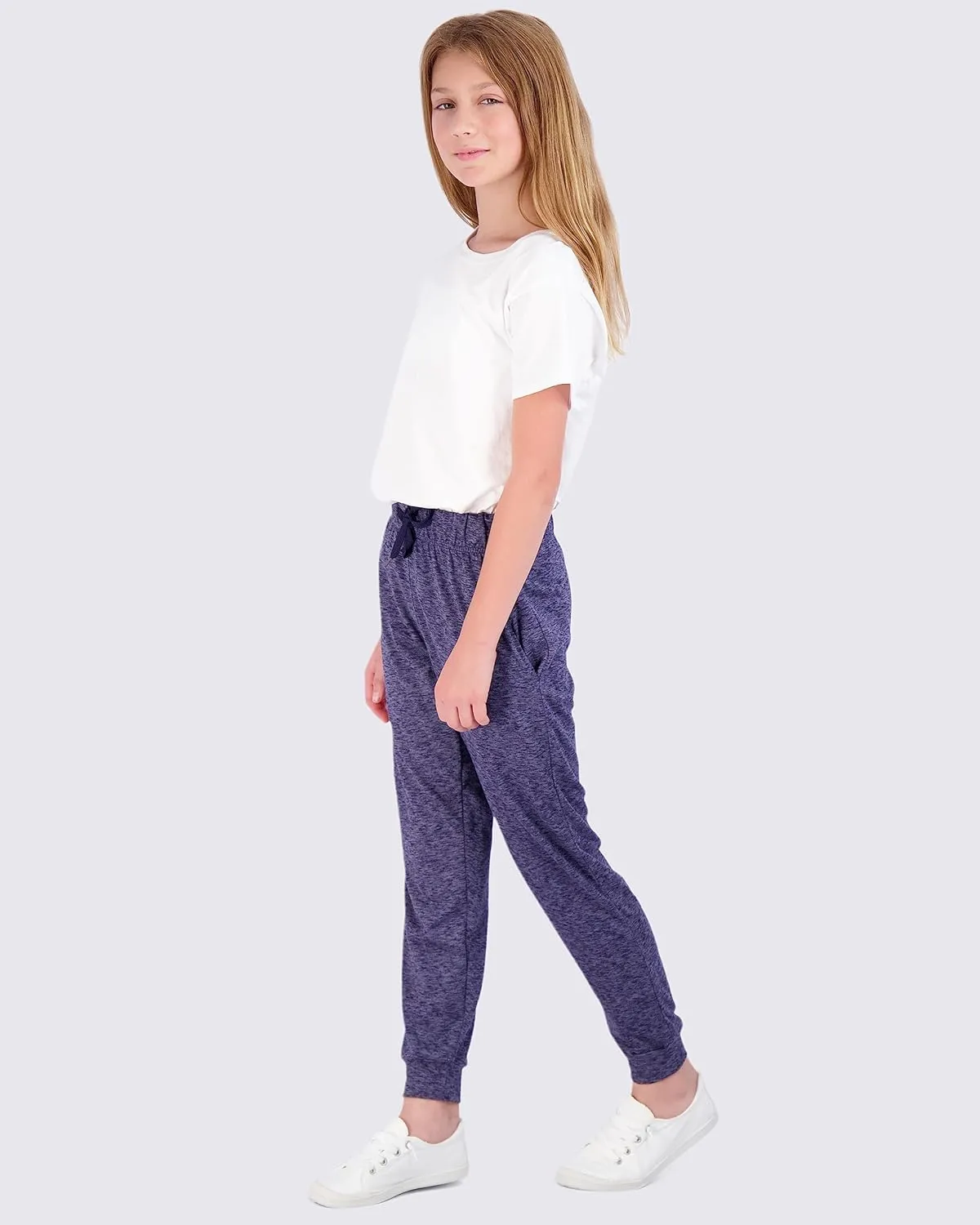 Real Essentials 3 Pack: Girls' Lounge Joggers Soft Athletic Performance Casual Sweatpants(Ages 7-16)