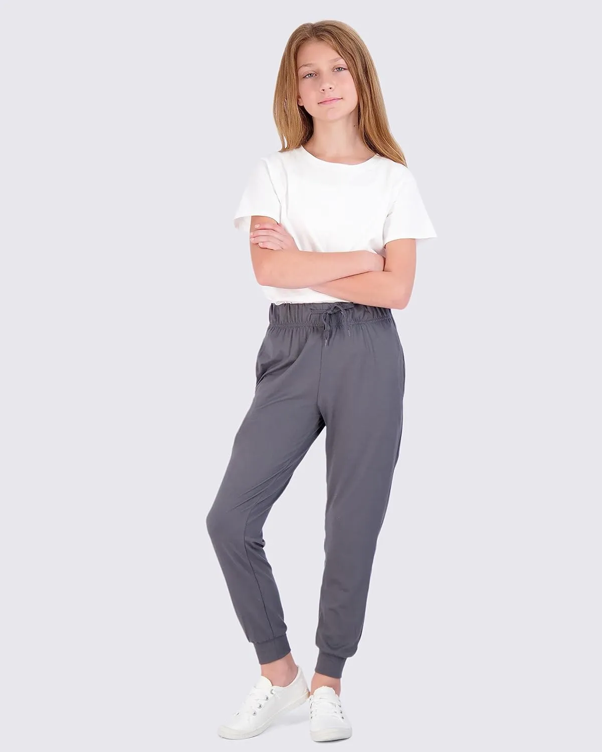 Real Essentials 3 Pack: Girls' Lounge Joggers Soft Athletic Performance Casual Sweatpants(Ages 7-16)