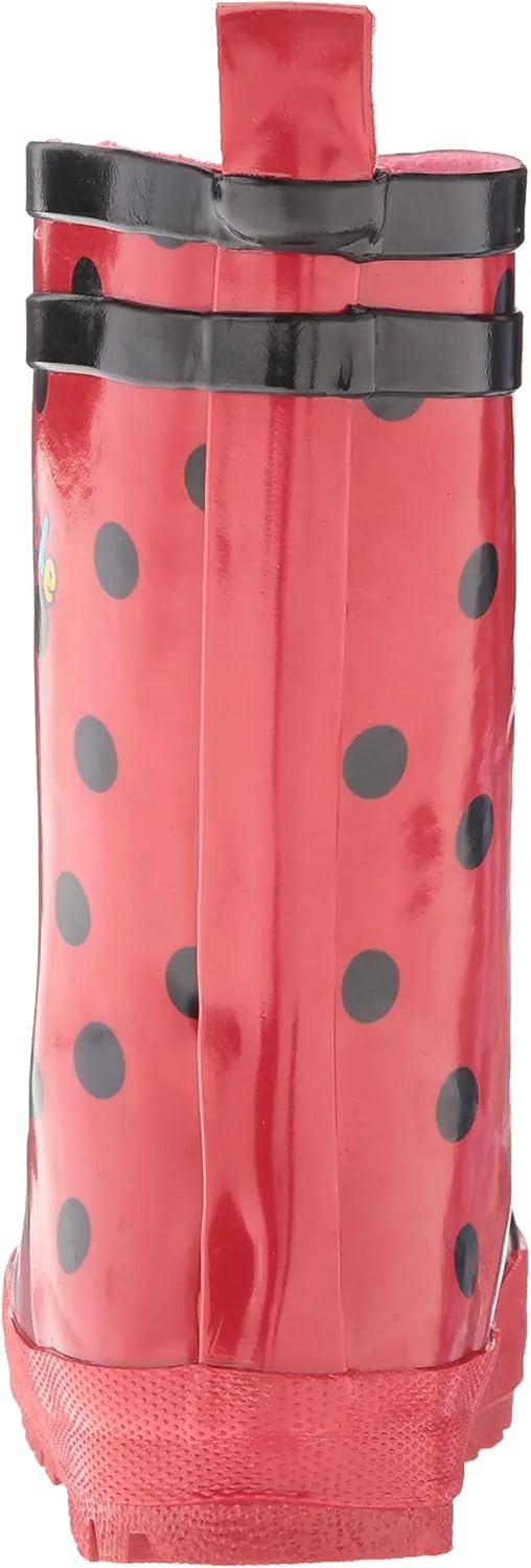 Red Ladybug Natural Rubber Rain Boots With A Pull On Heel Tab