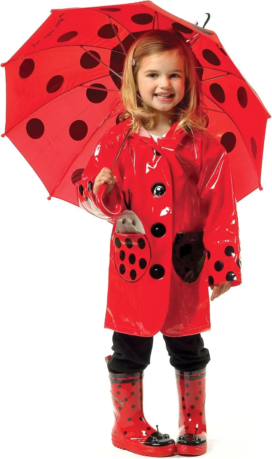 Red Ladybug Natural Rubber Rain Boots With A Pull On Heel Tab