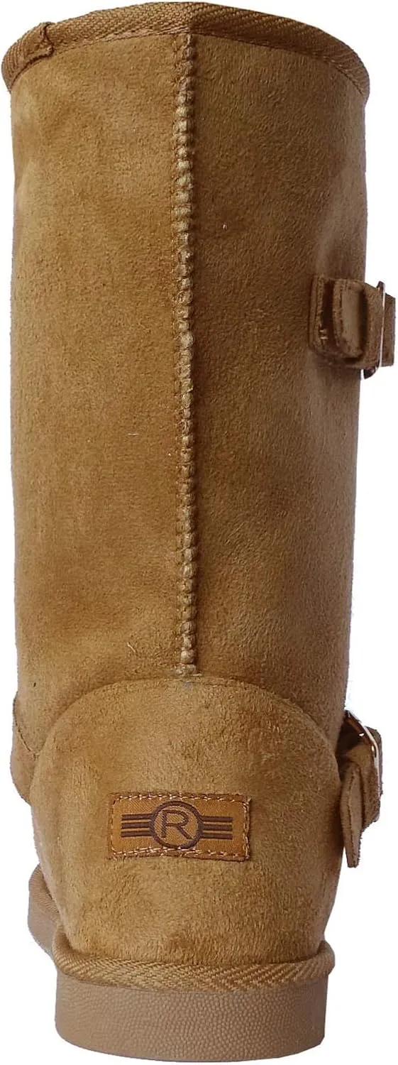REDVOLUTION Women's Suede Faux Fur Mid-Calf Classic Winter Boots Rubber Sole