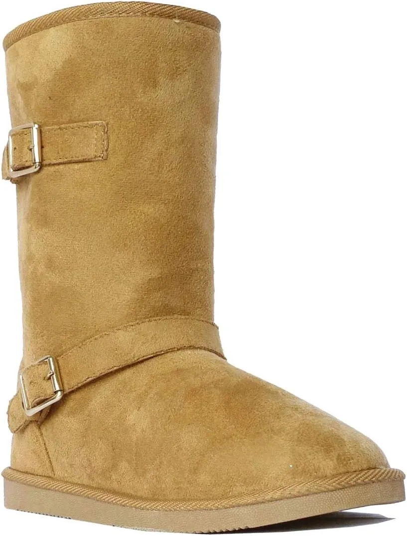 REDVOLUTION Women's Suede Faux Fur Mid-Calf Classic Winter Boots Rubber Sole