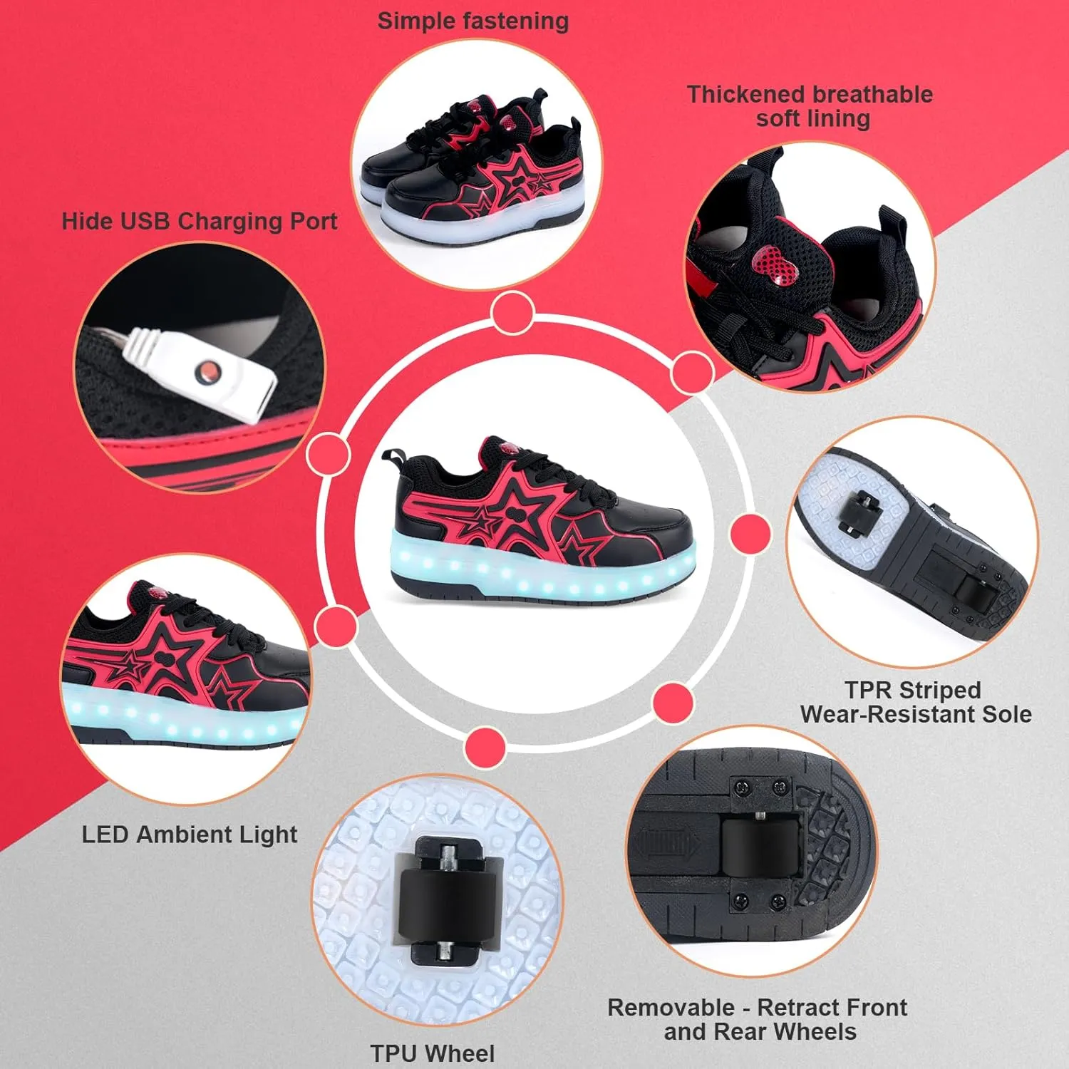 Roller Shoes for Kids Boys Girls Fashion Fun Wheels Sneakers Children Roller Skate Shoes