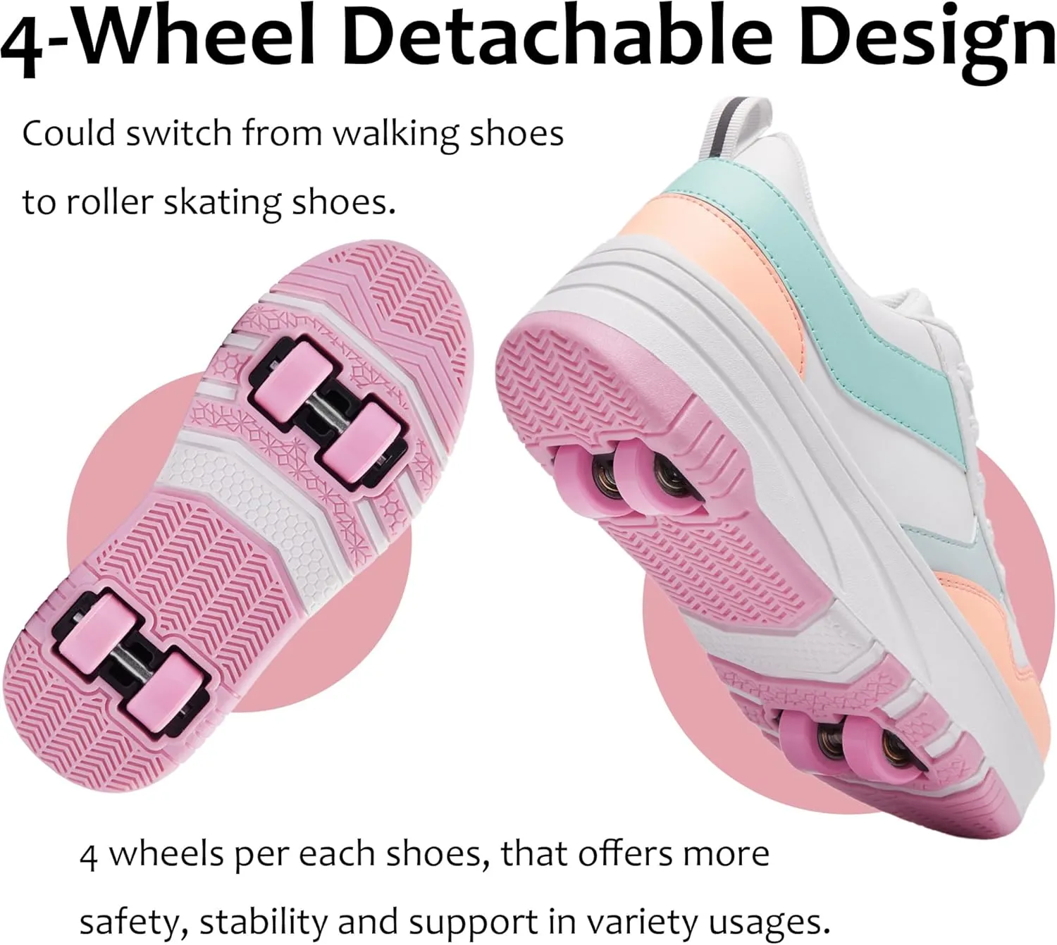 Roller Skate Shoes for Kids Girls Boys Detachable Wheeled Fashion Sneakers