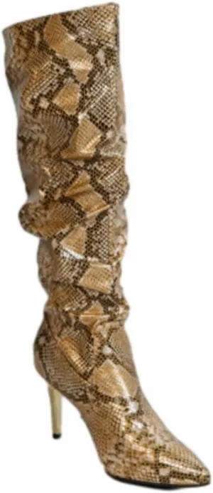 SACFOF Snakeskin Boots Knee High Boots for Women Sexy Stylish Exquisite Pointed Toe Stiletto High Heels Pleated Western Boots