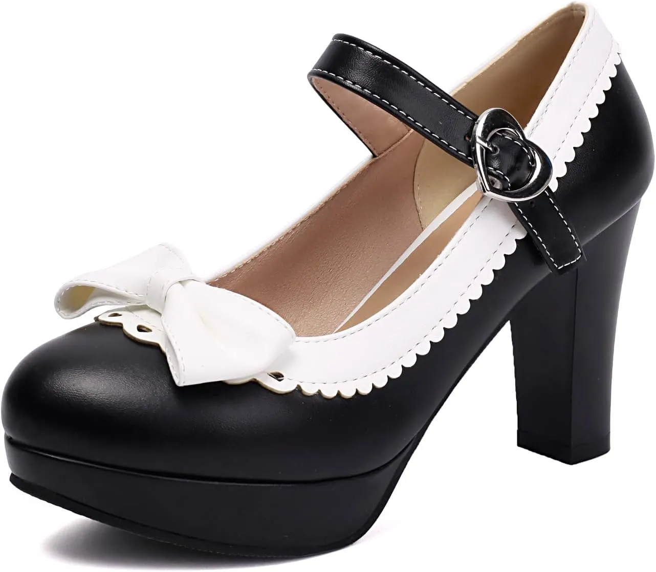 SACFOF Woman's High Heel Lolita Shoes Platform Cute Bowknot Mary Jane Shoes Dress Round Toe Pumps Shoes