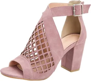 SACFOF Womens Chunky Heel Sandals Cut Out Peep Toe Zipper Block Heel Sandals Summer Beach Dressy Party High Heeled Sandals