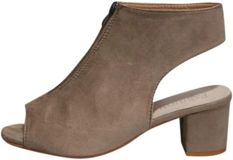 SACFOF Womens Open Toe Heel Sandals Summer Cutout Side Strap Zipper Chunky Heel Sandals Slip On Backless Ankle Booties