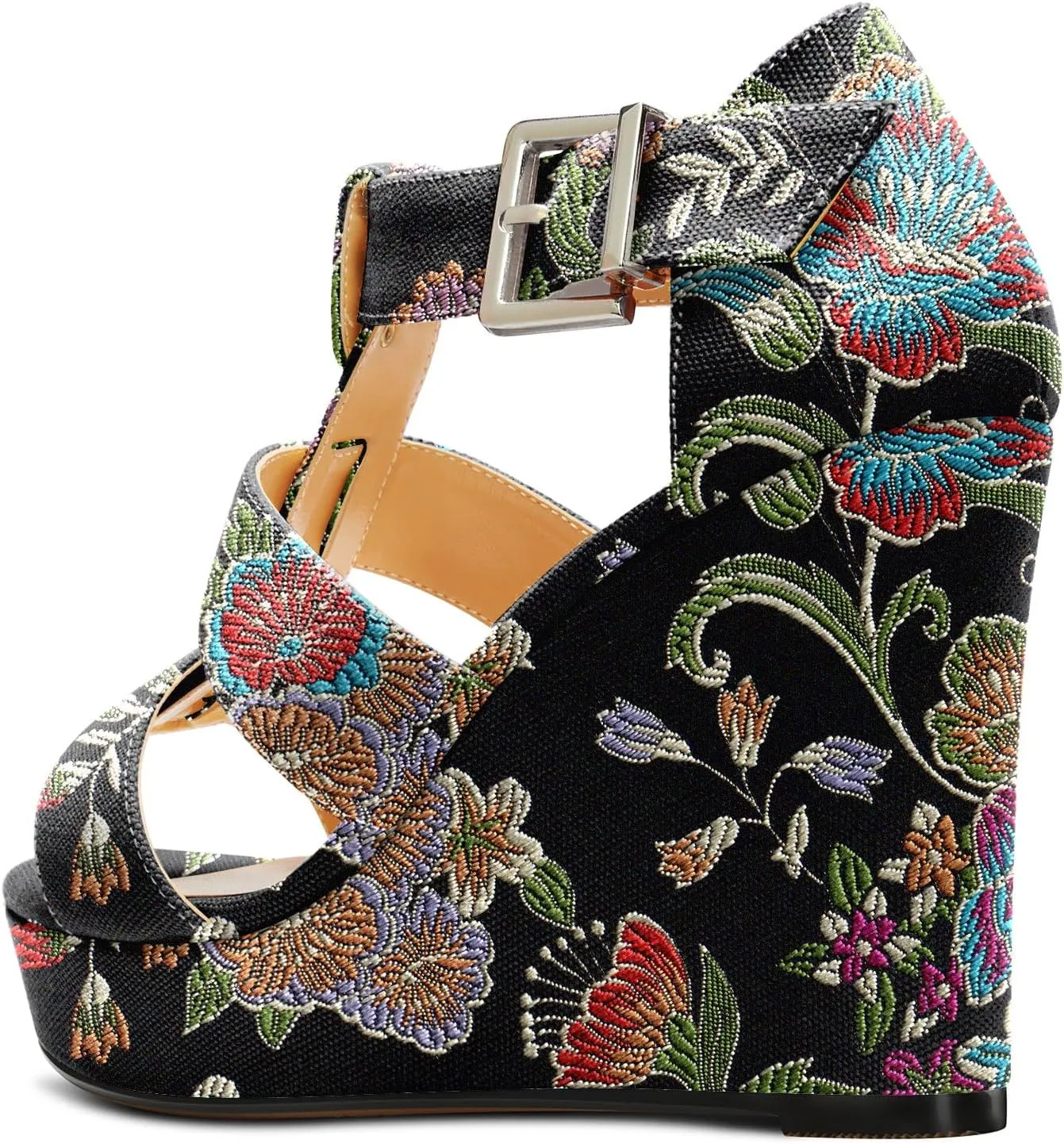 Saekcted Womens High Wedge Platform Heel Peep Open Toe Sandals Ankle Strap Party Gladiator Denim Summer 3.9 Inches Heels
