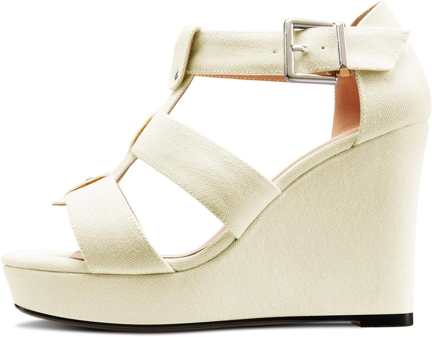 Saekcted Womens High Wedge Platform Heel Peep Open Toe Sandals Ankle Strap Party Gladiator Denim Summer 3.9 Inches Heels