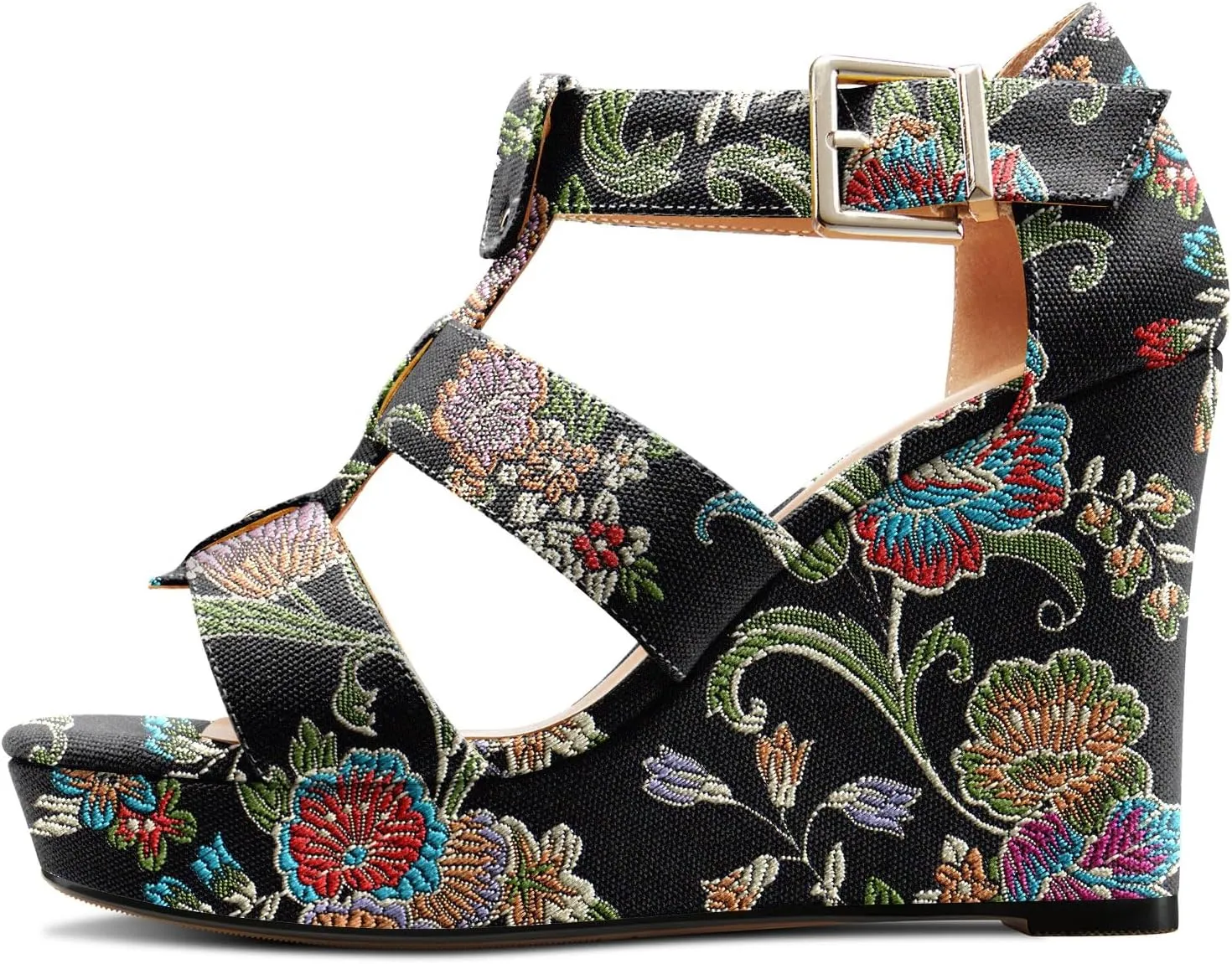 Saekcted Womens High Wedge Platform Heel Peep Open Toe Sandals Ankle Strap Party Gladiator Denim Summer 3.9 Inches Heels