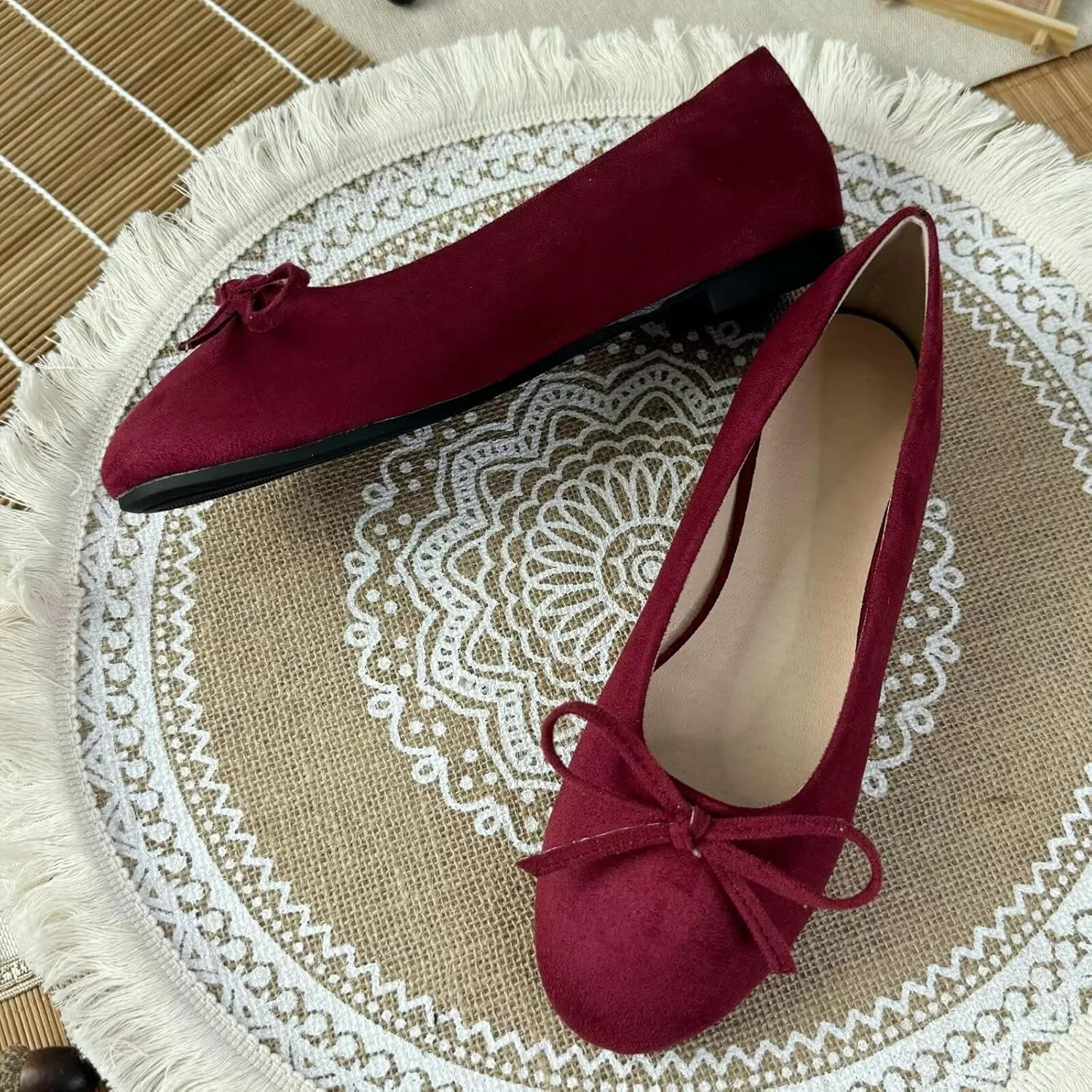SAILING LU Ballet Flats Womens Round Toe Flat Shoes Cute Knot Suede Dress Shoes Wear to Work Slip On Loafers