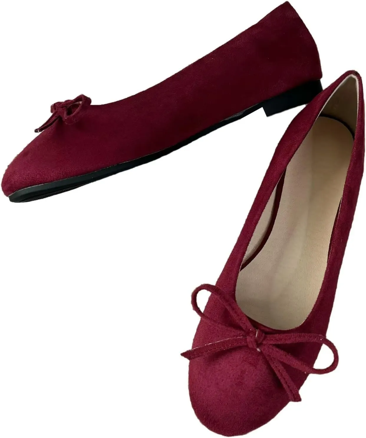 SAILING LU Ballet Flats Womens Round Toe Flat Shoes Cute Knot Suede Dress Shoes Wear to Work Slip On Loafers