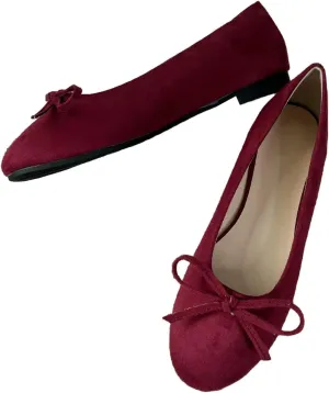 SAILING LU Ballet Flats Womens Round Toe Flat Shoes Cute Knot Suede Dress Shoes Wear to Work Slip On Loafers