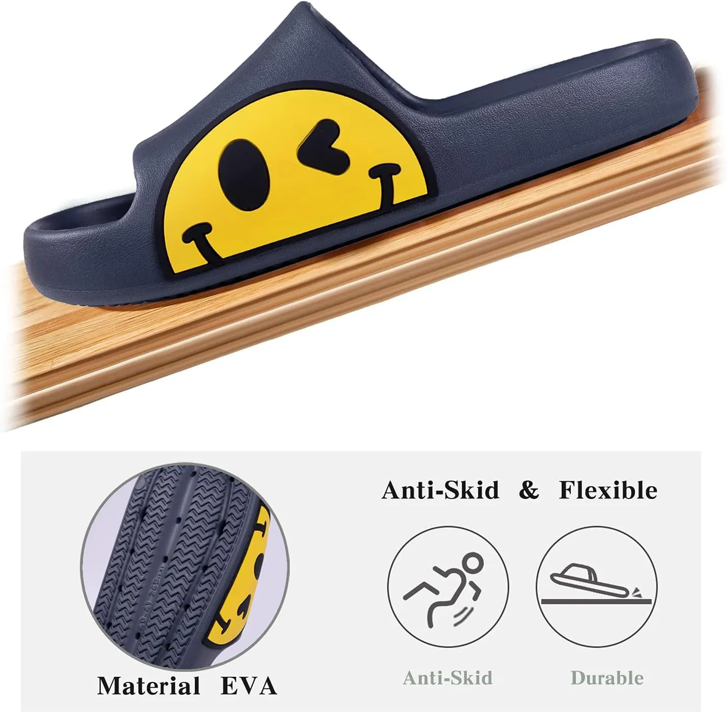 Sandals for Girls and Boys,Mens Slippers Sandals for Women,EVA Anti-Slip Indoor & Outdoor Kids Slippers Smile Face Open Toe Spa Bath Pool Gym House Casual Shower Shoes