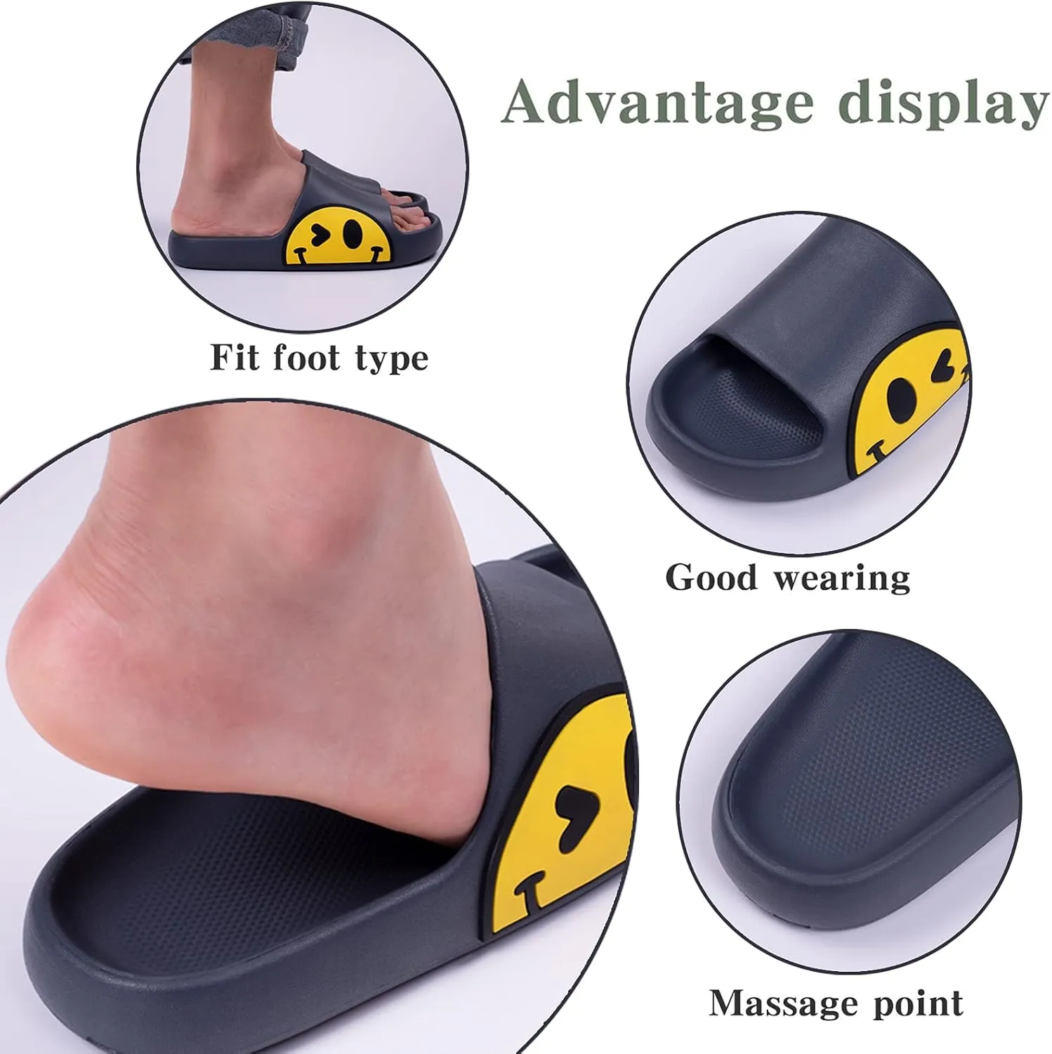 Sandals for Girls and Boys,Mens Slippers Sandals for Women,EVA Anti-Slip Indoor & Outdoor Kids Slippers Smile Face Open Toe Spa Bath Pool Gym House Casual Shower Shoes