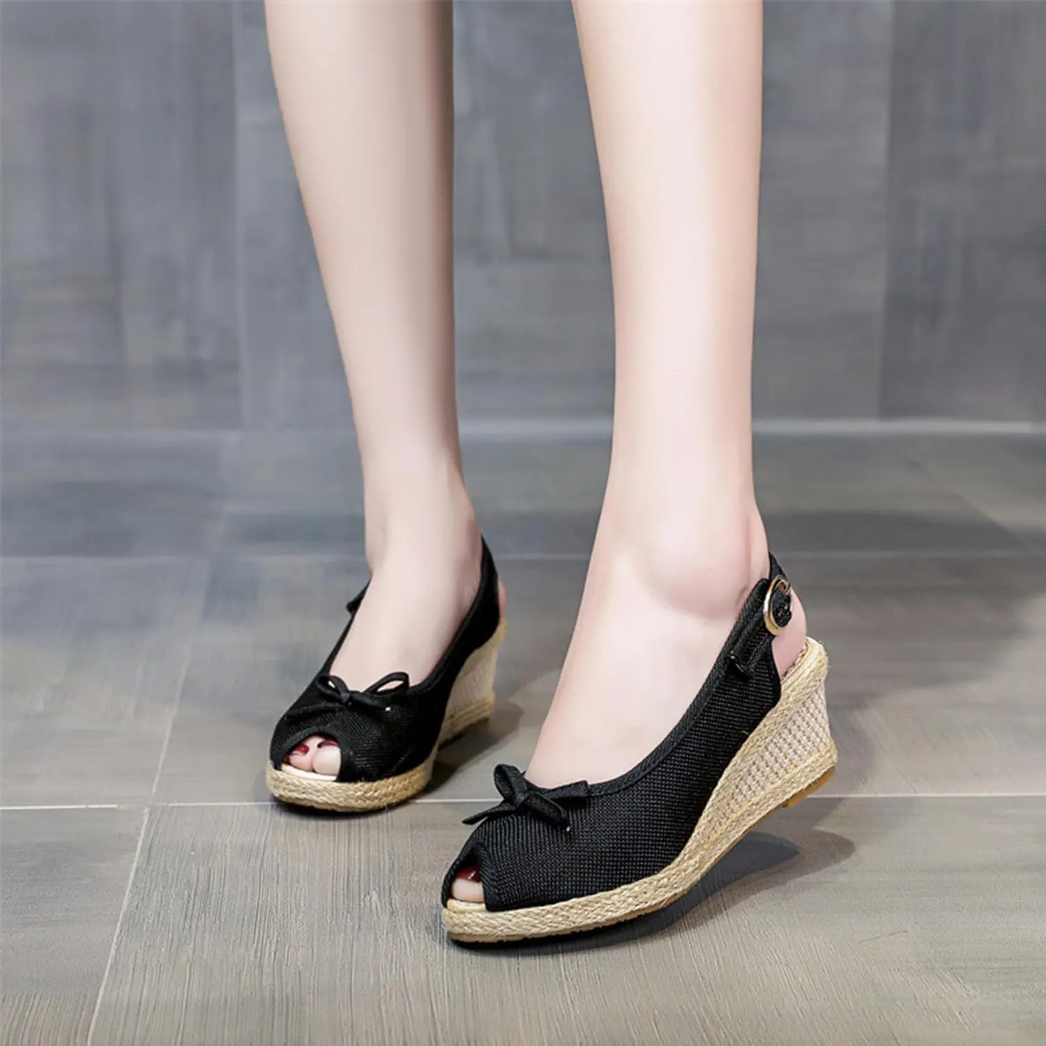 Sandals for Women 2025 Dressy Espadrilles Wedge Sandals Fish Mouth Slingback Shoes Bow Summer Tie Ankle Buckle Strap Sandal