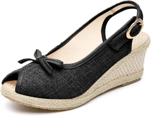 Sandals for Women 2025 Dressy Espadrilles Wedge Sandals Fish Mouth Slingback Shoes Bow Summer Tie Ankle Buckle Strap Sandal