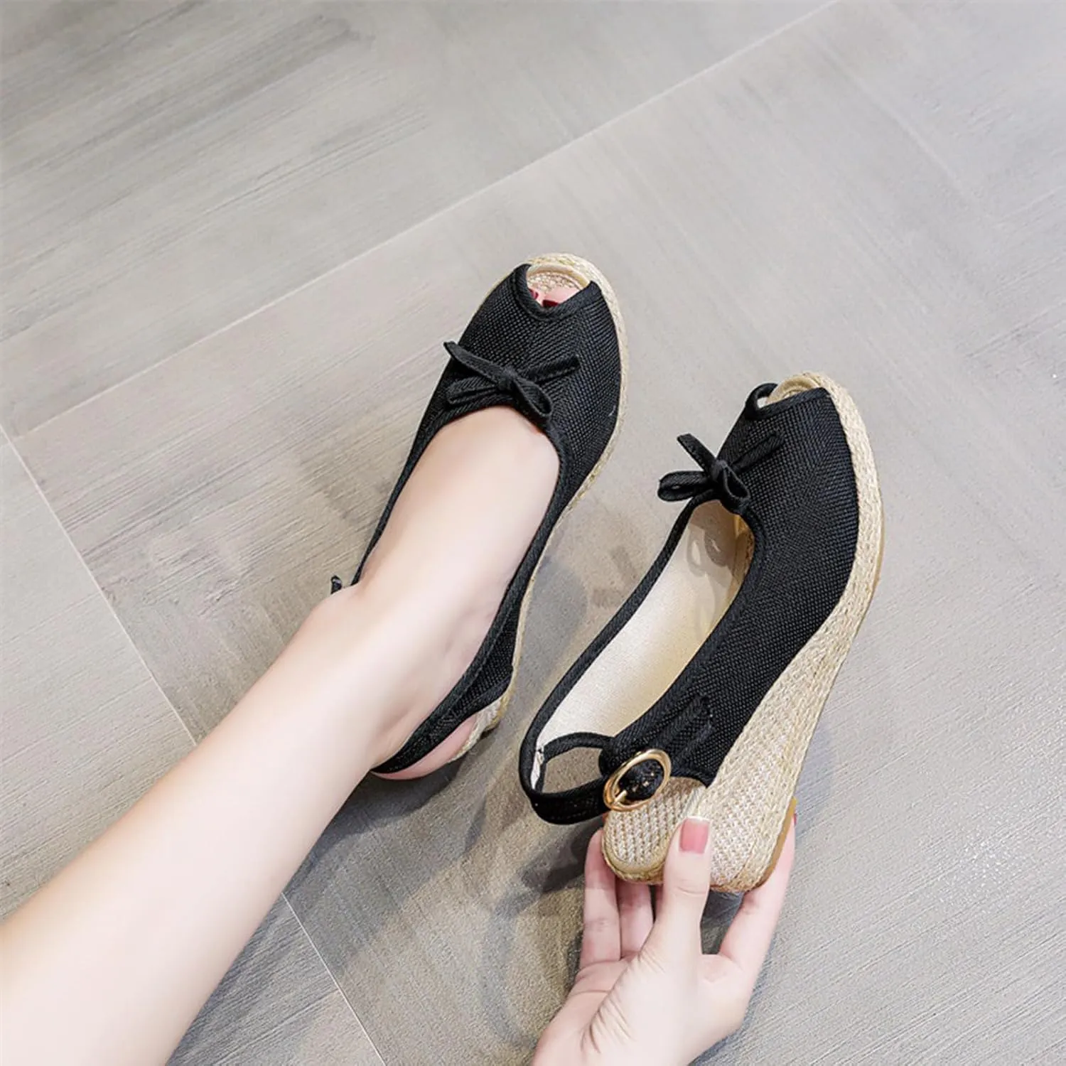 Sandals for Women 2025 Dressy Espadrilles Wedge Sandals Fish Mouth Slingback Shoes Bow Summer Tie Ankle Buckle Strap Sandal