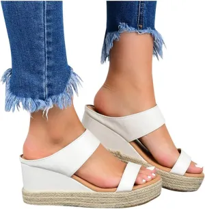 Sandals for Women Dressy Summer, Womens Wedge Sandals Leather Slip on Platform Sandal Comfortable Beach Flats Shoes