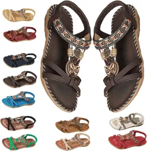Sandals for Women Flats Shoes with Cushion Footbed Comfortable Casual Flats Sandals Summer Bohemia Flip Flops