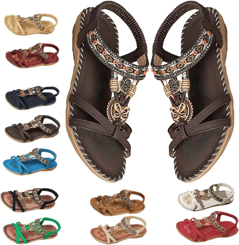 Sandals for Women Flats Shoes with Cushion Footbed Comfortable Casual Flats Sandals Summer Bohemia Flip Flops