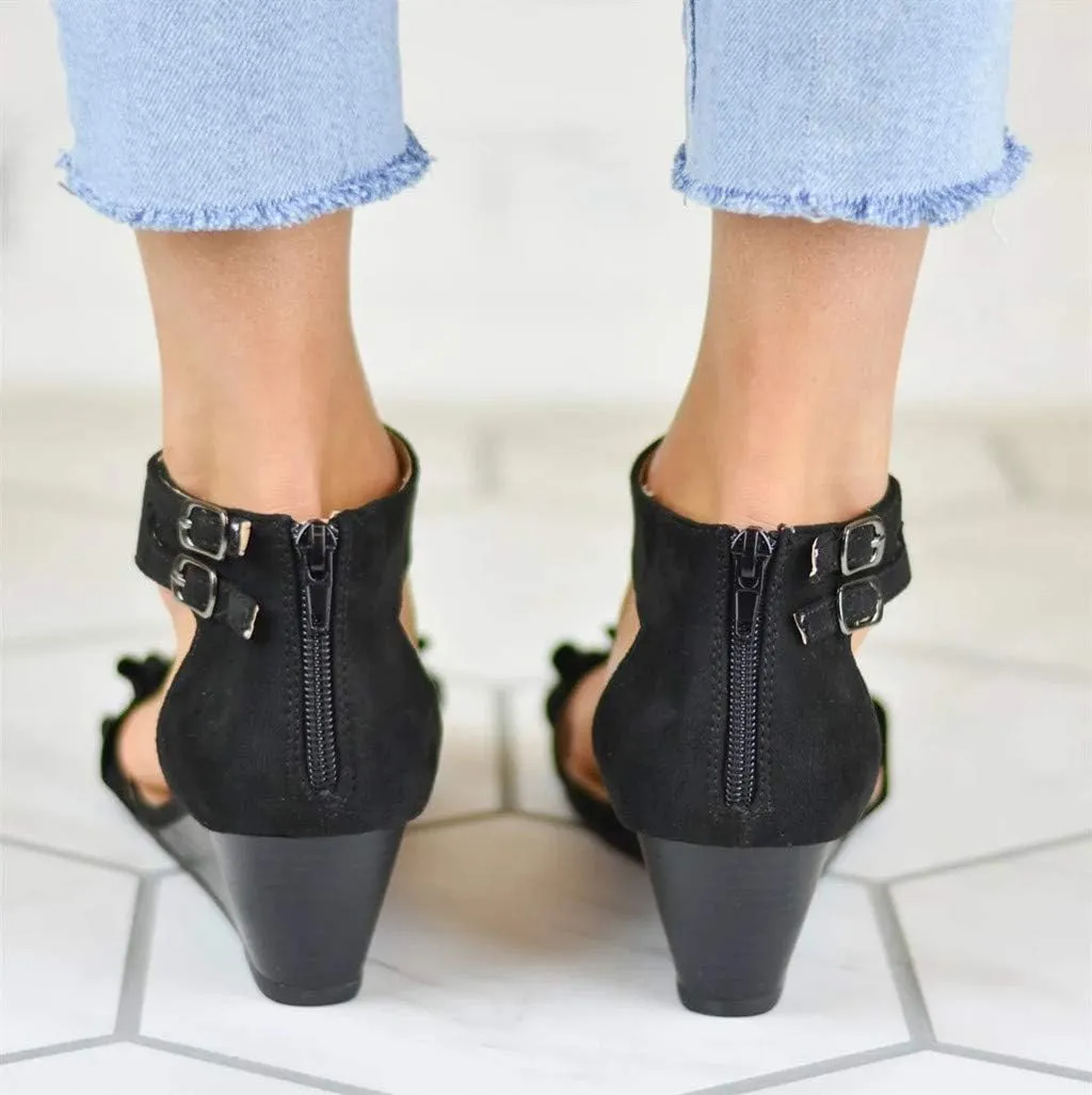 Sandals for Women Low Heel Wedge,Chunky Heel Sandal Open Toe Wedding Pumps with Buckle Ankle Strap Evening Party Shoes