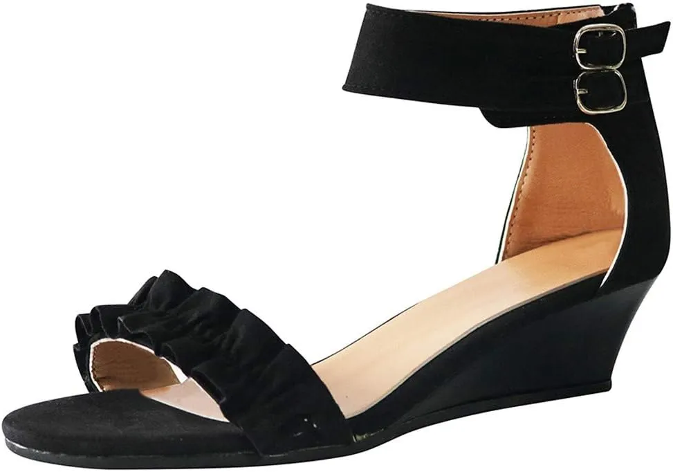 Sandals for Women Low Heel Wedge,Chunky Heel Sandal Open Toe Wedding Pumps with Buckle Ankle Strap Evening Party Shoes