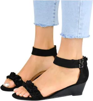 Sandals for Women Low Heel Wedge,Chunky Heel Sandal Open Toe Wedding Pumps with Buckle Ankle Strap Evening Party Shoes