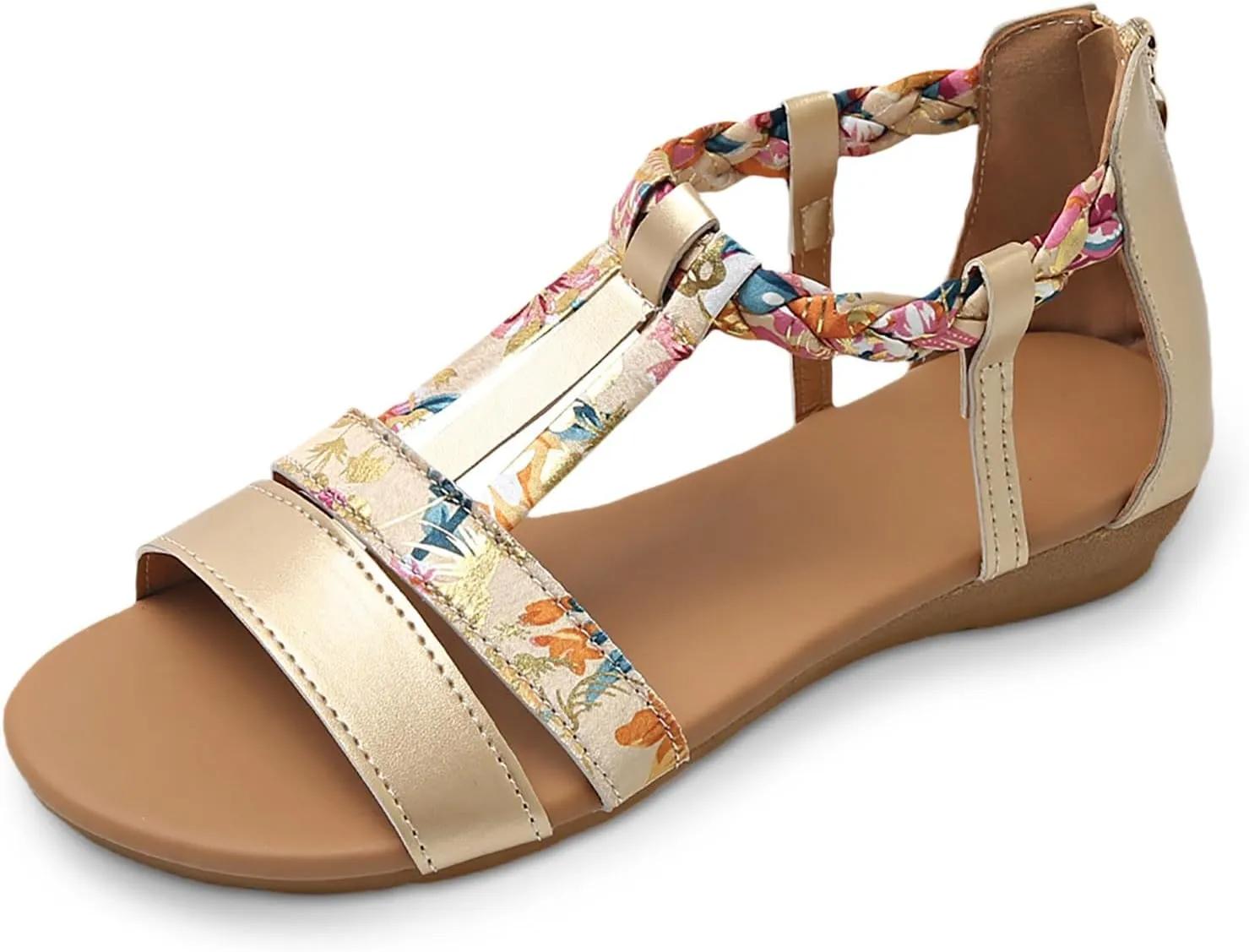 Sandals for Women Trendy Wide Width Sandals Dressy Strappy Flat Sandals Summer Beach Sandal Open Toe Breathable Shoes
