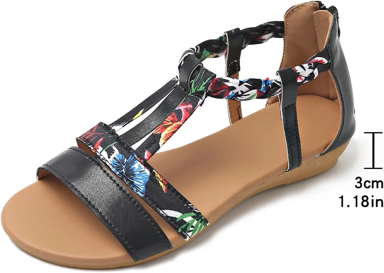Sandals for Women Trendy Wide Width Sandals Dressy Strappy Flat Sandals Summer Beach Sandal Open Toe Breathable Shoes