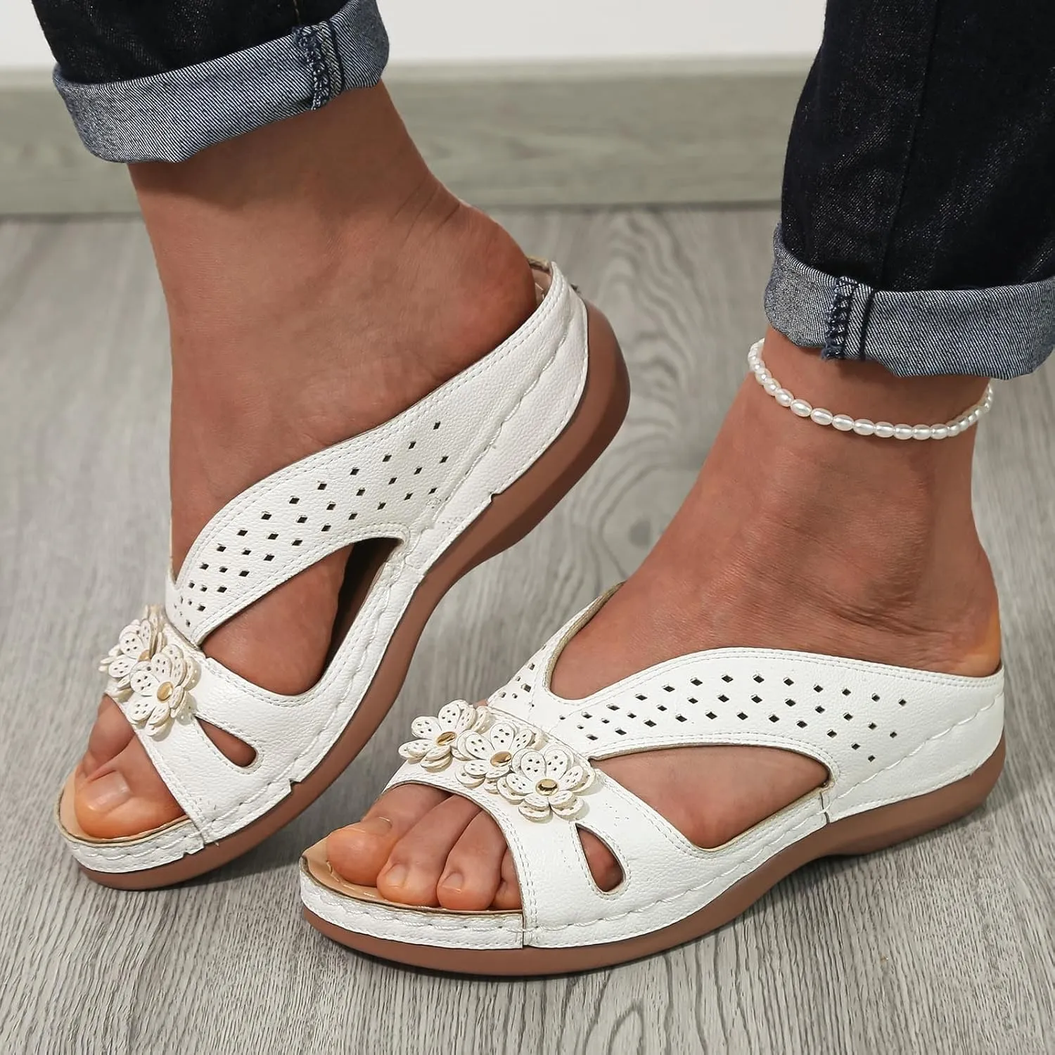 Sandals for Women Wedge Shoes 2025 Slip On Dressy Summer Comfortable Slides Lightweight Memory Foam Platform Shoes Bow Sandals Beach Vacation Walking Non Slip Lightweight Sandal with Arch Support