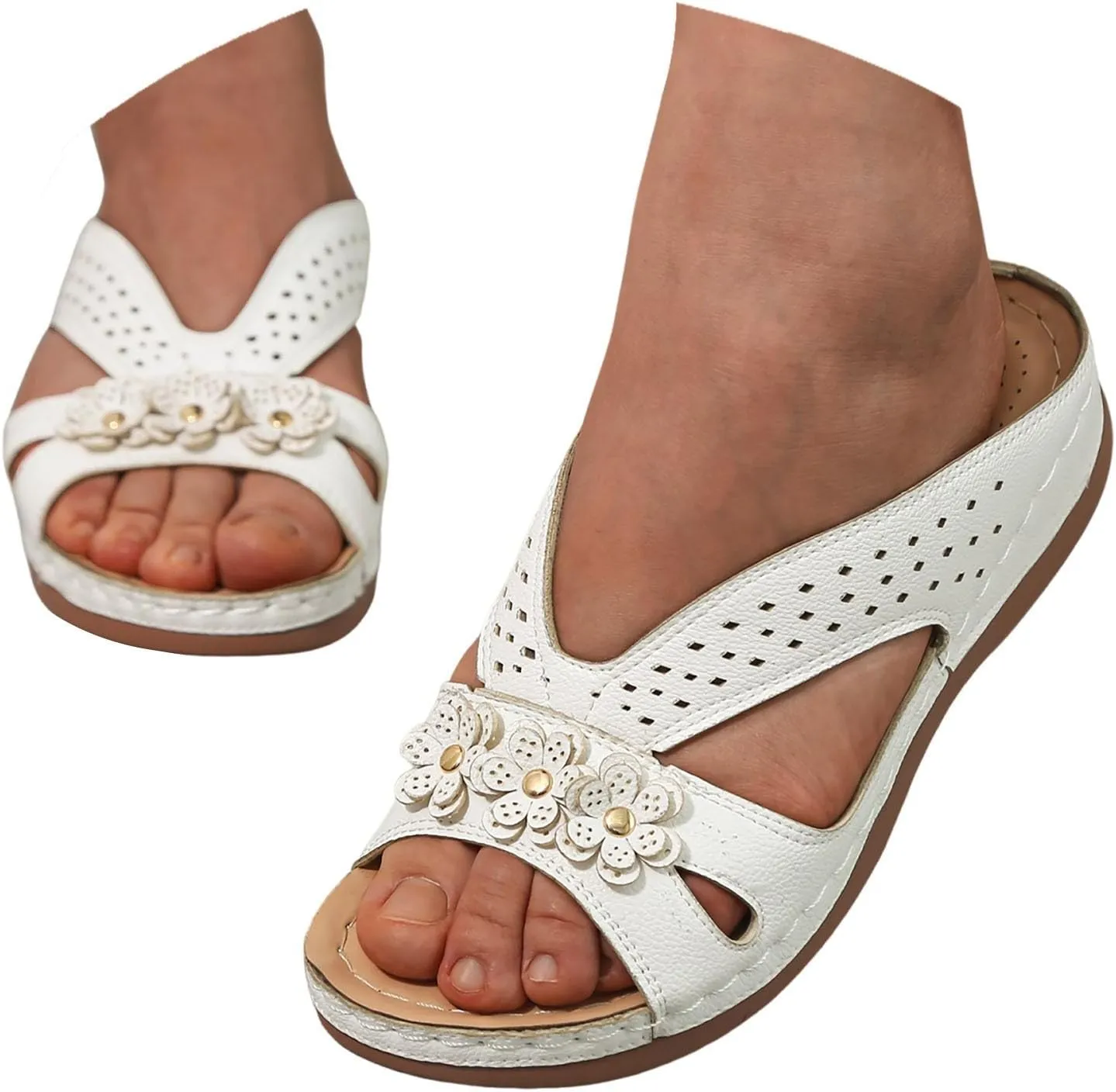 Sandals for Women Wedge Shoes 2025 Slip On Dressy Summer Comfortable Slides Lightweight Memory Foam Platform Shoes Bow Sandals Beach Vacation Walking Non Slip Lightweight Sandal with Arch Support