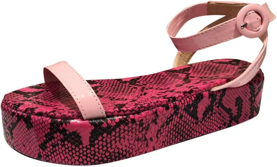 Sandals for Women Wide Width,Open Toe Ankle Strap Wedges Sandal Sexy Snakeskin Flatform Sandals Slingbacks Heeled Sandals