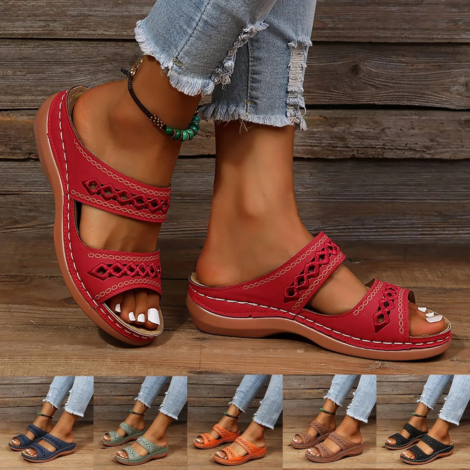 Sandals Women,Summer Solid Color Slip On Casual Open Toe Wedges Soft Bottom Breathable Slippers Shoes Sandals
