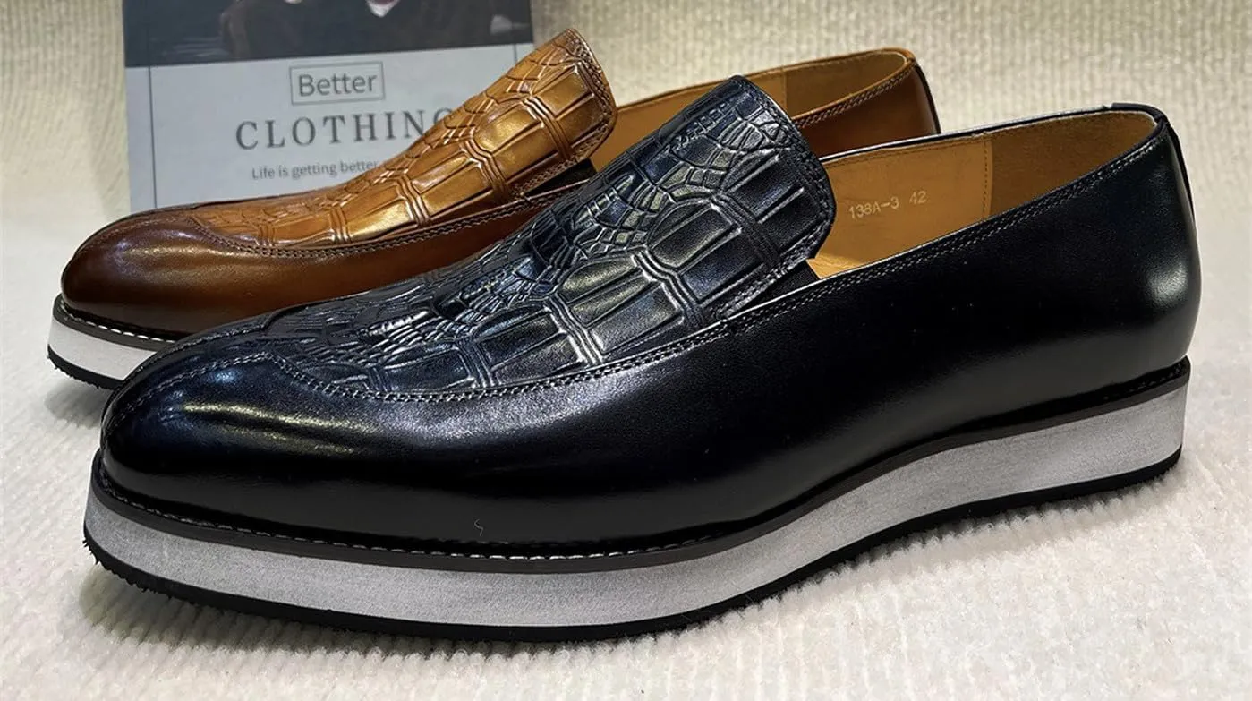 Santimon Men’s Crocodile-Embossed Leather Loafers | Slip-On Dress Shoes | Luxury Business-Casual Comfort Footwear for Office, Party & Wedding