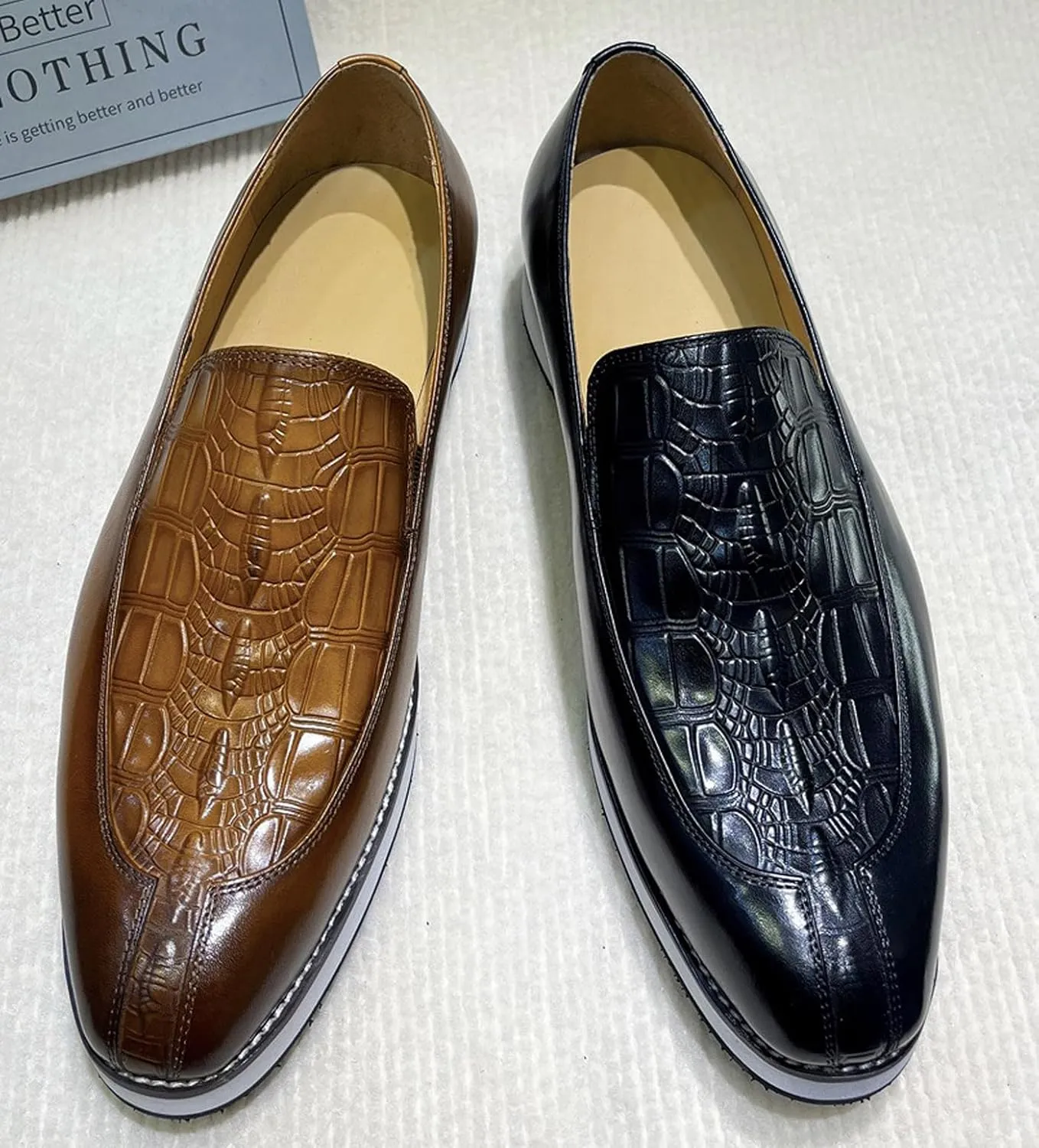 Santimon Men’s Crocodile-Embossed Leather Loafers | Slip-On Dress Shoes | Luxury Business-Casual Comfort Footwear for Office, Party & Wedding