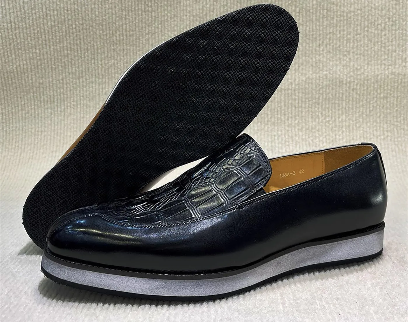 Santimon Men’s Crocodile-Embossed Leather Loafers | Slip-On Dress Shoes | Luxury Business-Casual Comfort Footwear for Office, Party & Wedding