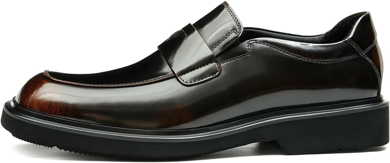 Santimon Mens Loafers Formal Dress Slip On Genuine Leather Penny Loafers Fashion Prom Wedding Business Casual Shoes Comfortable Wide Square Toe Mocasines