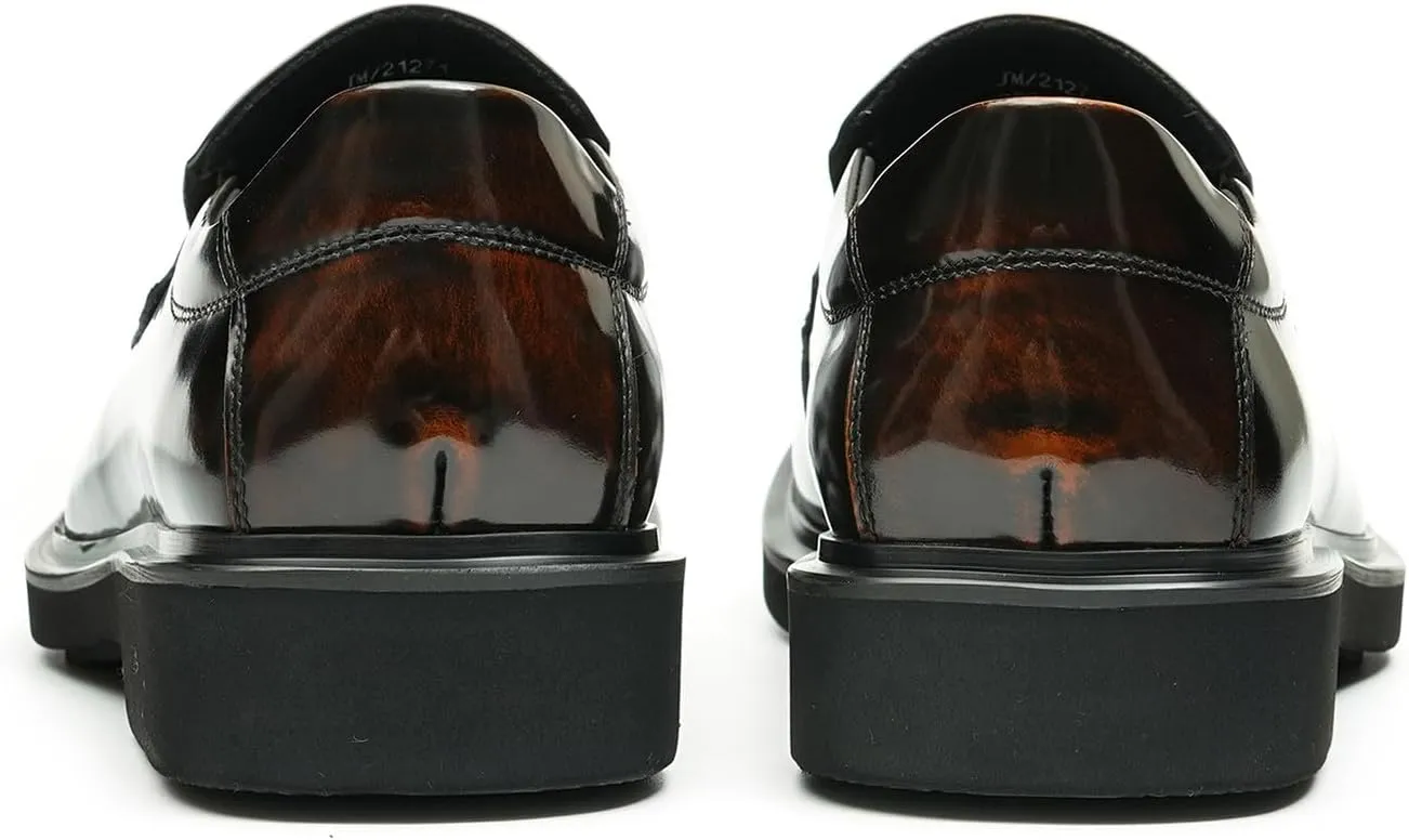 Santimon Mens Loafers Formal Dress Slip On Genuine Leather Penny Loafers Fashion Prom Wedding Business Casual Shoes Comfortable Wide Square Toe Mocasines