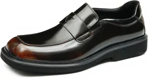 Santimon Mens Loafers Formal Dress Slip On Genuine Leather Penny Loafers Fashion Prom Wedding Business Casual Shoes Comfortable Wide Square Toe Mocasines