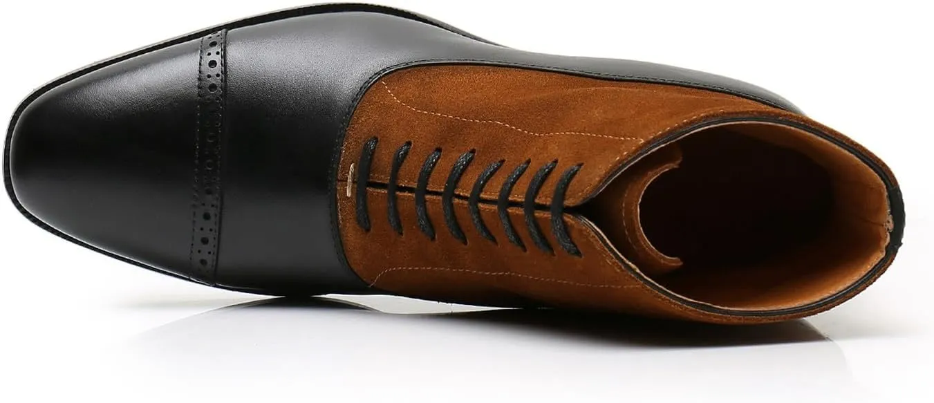 Santimon Mens Oxfords Boots Formal Dress Suede Leather Ankle Boots Prom Wedding Tuxedo Buisenss Two Tone Lace Up Boots Fashion Black Dress Casual Chelsea Boots for Men