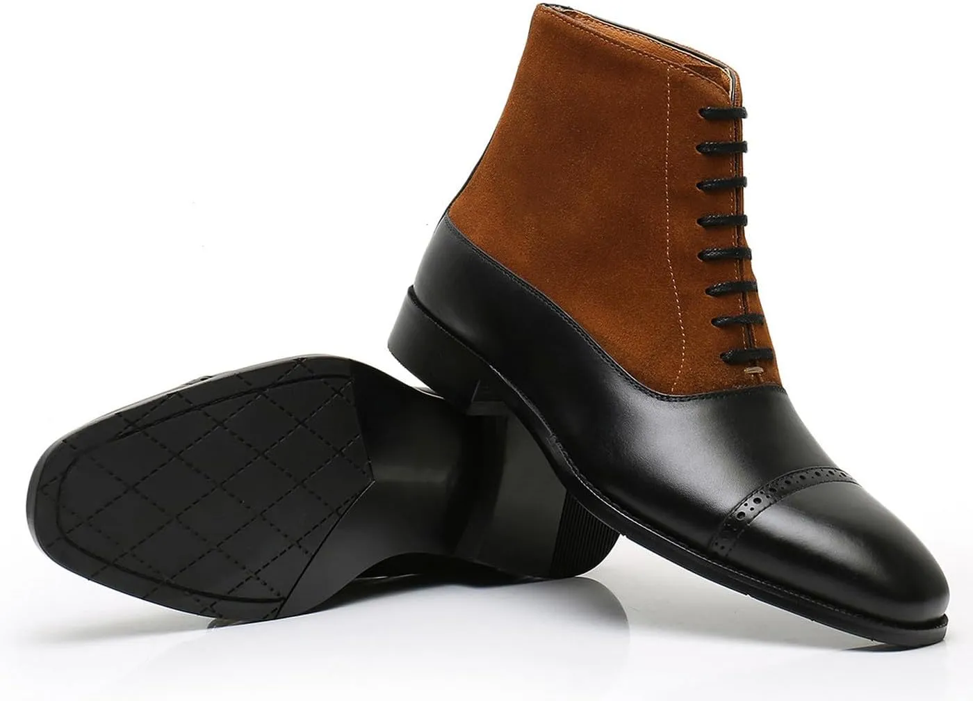 Santimon Mens Oxfords Boots Formal Dress Suede Leather Ankle Boots Prom Wedding Tuxedo Buisenss Two Tone Lace Up Boots Fashion Black Dress Casual Chelsea Boots for Men