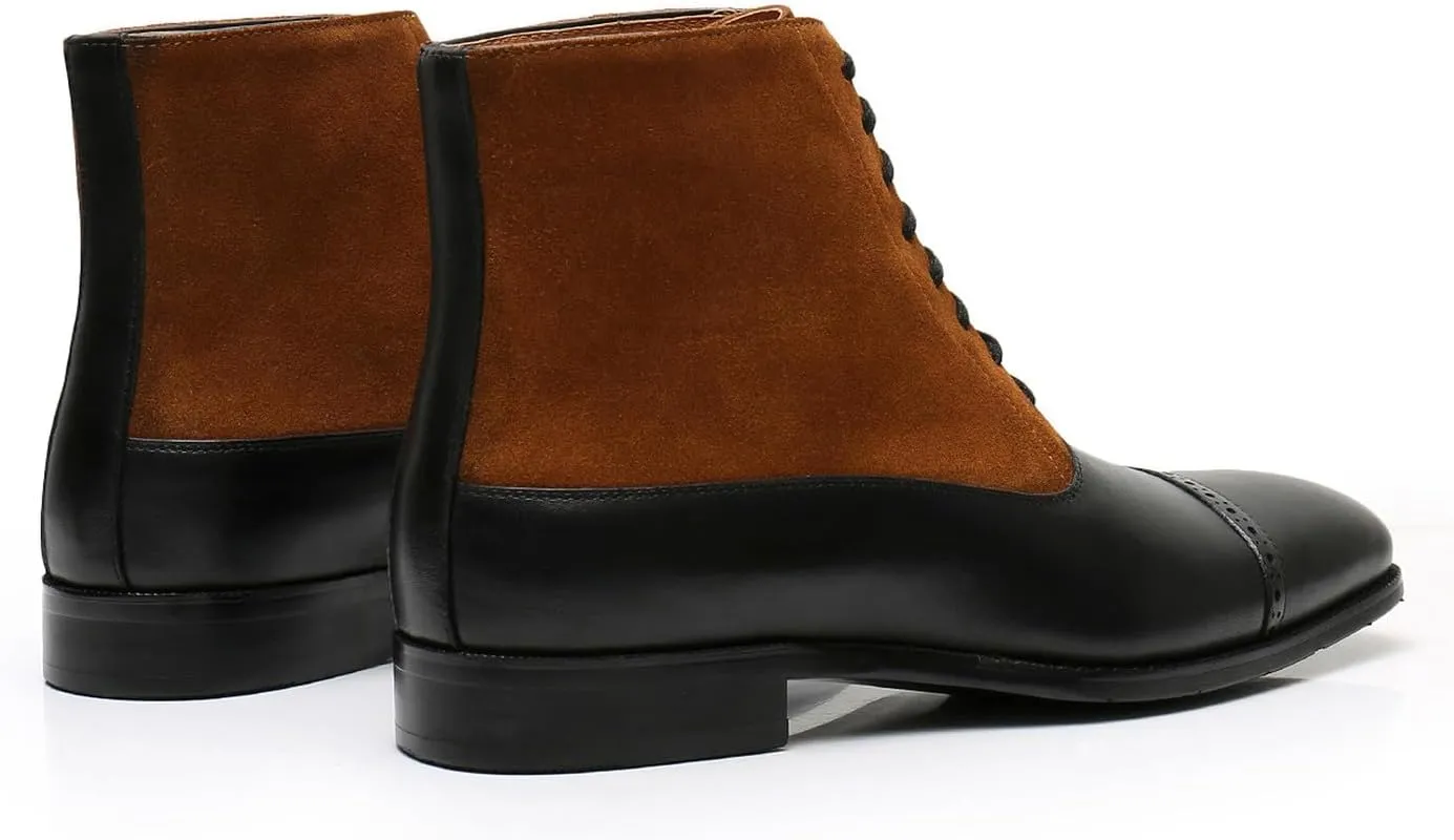 Santimon Mens Oxfords Boots Formal Dress Suede Leather Ankle Boots Prom Wedding Tuxedo Buisenss Two Tone Lace Up Boots Fashion Black Dress Casual Chelsea Boots for Men