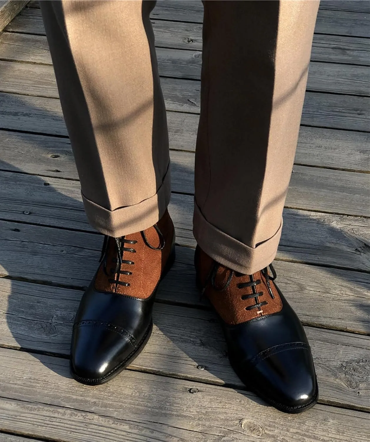 Santimon Mens Oxfords Boots Formal Dress Suede Leather Ankle Boots Prom Wedding Tuxedo Buisenss Two Tone Lace Up Boots Fashion Black Dress Casual Chelsea Boots for Men