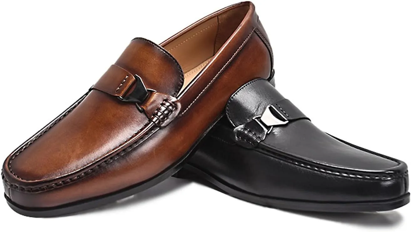 Santimon Men’s Slip-On Casual Shoes - Luxury Genuine Leather Penny Loafers - Dress Business Comfort Mocasines for Office & Wedding